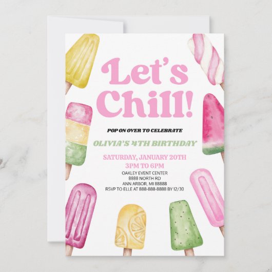 Roze Groen Laten we ijslolly verjaardagsfeestje Kaart (Voorkant)