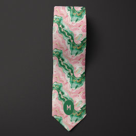 Roze & Groen Marmered Monogram Stropdas