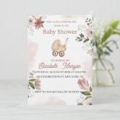Roze Groen met Bloemen Tuin Baby shower Kaart (Staand voorkant)