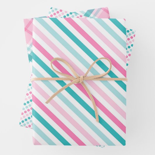 Roze groen modern patroon inpakpapier vel (In situ)