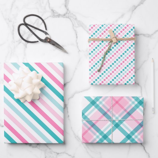 Roze groen modern patroon inpakpapier vel (Voorkant)