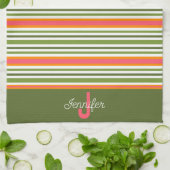 Roze Groen Modern Stripe Stijlvol Initiaal Achtern Theedoek (Gevouwen)