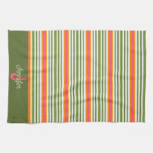 Roze Groen Modern Stripe Stijlvol Initiaal Achtern Theedoek (Horizontaal)