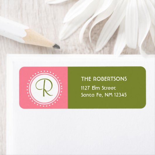 Roze & Groen Monogram Adreslabel Etiket (Insitu)