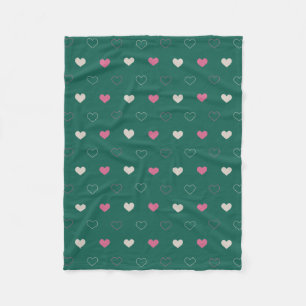 Roze & Groen Naadloos Hartpatroon Mooie Minimalist Fleece Deken