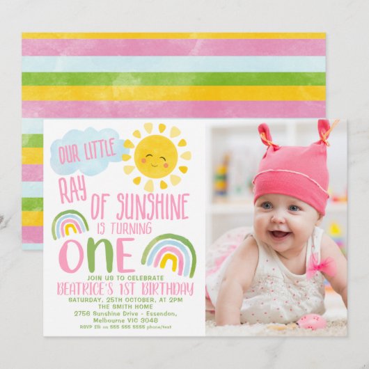 Roze Groen Onze Kleine Straal van Zonneschijn 1e V Kaart (Voorkant / Achterkant)