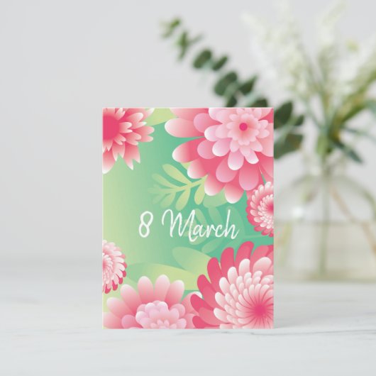 Roze groen op 8 maart. Happy Women's Moederdag. Kaart (Staand voorkant)