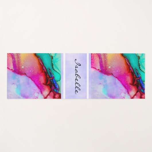 Roze Groen Paarse Moderne Abstracte Waterverf Yogamat (Voorkant (horizontaal))