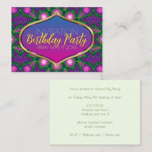 Roze Groen Paarse Tribal Pattern Party Nodig Kaart (Voorkant / Achterkant)
