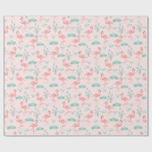 Roze groen palm blaast tropisch cadeaupapier (Vlak)