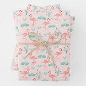 Roze groen palm blaast tropisch inpakpapier vel (In situ)