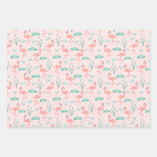 Roze groen palm blaast tropisch inpakpapier vel (Voorkant)