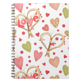 ROZE & GROEN PATCHWORK HARTEN SPIRAAL NOTITIEBOEK
