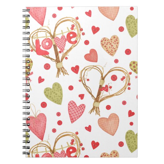 ROZE & GROEN PATCHWORK HARTEN SPIRAAL NOTITIEBOEK (Voorkant)