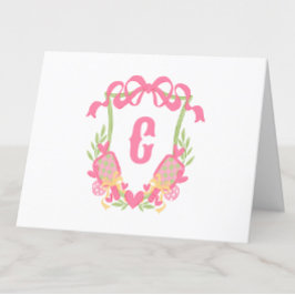 Roze & Groen Pickleball Paddle Monogram Crest Bedankkaart