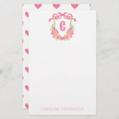 Roze & Groen Pickleball Paddle Monogram Crest Briefpapier (Voorkant / Achterkant)