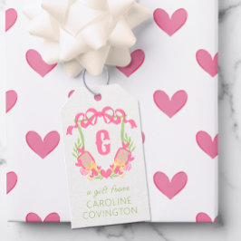 Roze & Groen Pickleball Paddle Monogram Crest Cadeaulabel