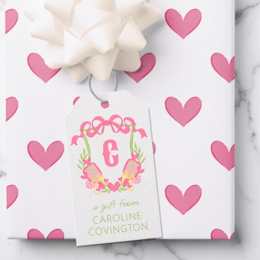 Roze & Groen Pickleball Paddle Monogram Crest Cadeaulabel