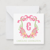 Roze & Groen Pickleball Paddle Monogram Crest Gift Notitiekaartje (Voorkant)