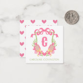 Roze & Groen Pickleball Paddle Monogram Crest Gift Notitiekaartje (Voorkant / Achterkant in situ)