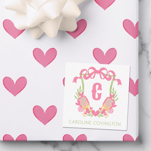 Roze & Groen Pickleball Paddle Monogram Crest Gift Notitiekaartje