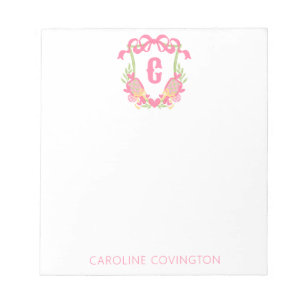 Roze & Groen Pickleball Paddle Monogram Crest Notitieblok