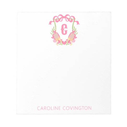 Roze & Groen Pickleball Paddle Monogram Crest Notitieblok (Voorkant)