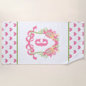 Roze & Groen Pickleball Paddle Monogram Crest Strandlaken (Voorkant)