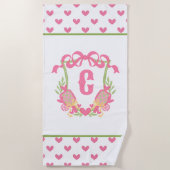 Roze & Groen Pickleball Paddle Monogram Crest Strandlaken (Voorkant)