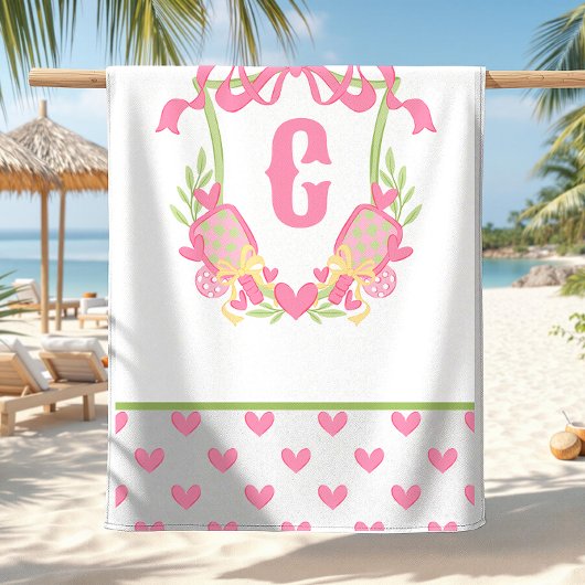 Roze & Groen Pickleball Paddle Monogram Crest Strandlaken