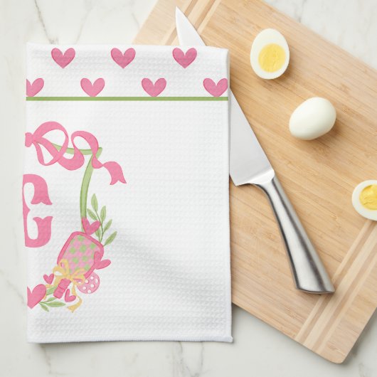 Roze & Groen Pickleball Paddle Monogram Crest Theedoek (Quarter Fold)