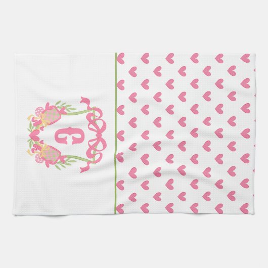 Roze & Groen Pickleball Paddle Monogram Crest Theedoek (Horizontaal)