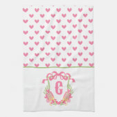 Roze & Groen Pickleball Paddle Monogram Crest Theedoek (Verticaal)