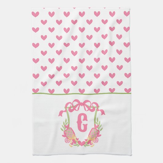 Roze & Groen Pickleball Paddle Monogram Crest Theedoek (Verticaal)