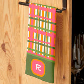 Roze Groen Plaid Chic Monogram Initiaal Theedoek
