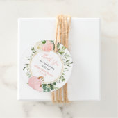 Roze groen pompoenen elegante herfst baby shower bedankjes labels (In situ)