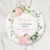 Roze groen pompoenen elegante herfst baby shower bedankjes labels (Voorkant)