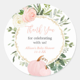 Roze groen pompoenen elegante herfst baby shower ronde sticker