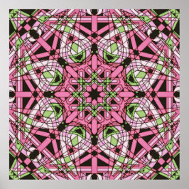 Roze & Groen Psychedelische Kaleidoscoop Mandala Poster