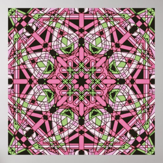 Roze & Groen Psychedelische Kaleidoscoop Mandala Poster (Voorkant)