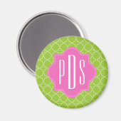 Roze + Groen Quatrefoil Monogram Magneet (Voorkant / Achterkant)
