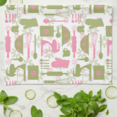 Roze Groen Retro Bakken Theedoek (Gevouwen)