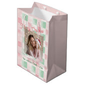 Roze Groen Retro Foto Kerst Medium Cadeauzakje (Voorkant Gekanteld)