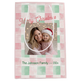 Roze Groen Retro Foto Kerst Medium Cadeauzakje