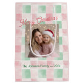 Roze Groen Retro Foto Kerst Medium Cadeauzakje (Achterkant)