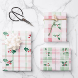 Roze Groen Retro Kerst Verpakking Papieren Bladen Inpakpapier Vel