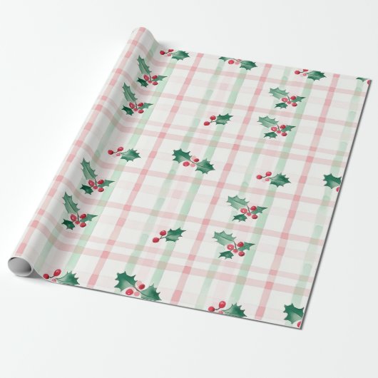 Roze Groen Retro Kerstverpakking Papier (Uitgerold)