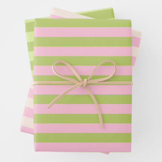 Roze & Groen Retro Minimalistische Gestreepte Inpakpapier Vel