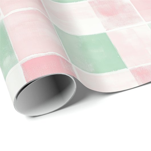 Roze Groen Retro Patroon Kerstmis Cadeaupapier (Rol Hoek)