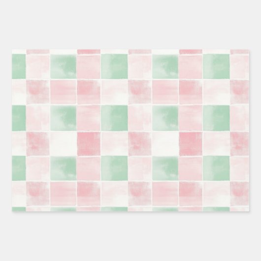 Roze Groen Retro Patroon Kerstmis Inpakpapier Vel (Voorkant 3)